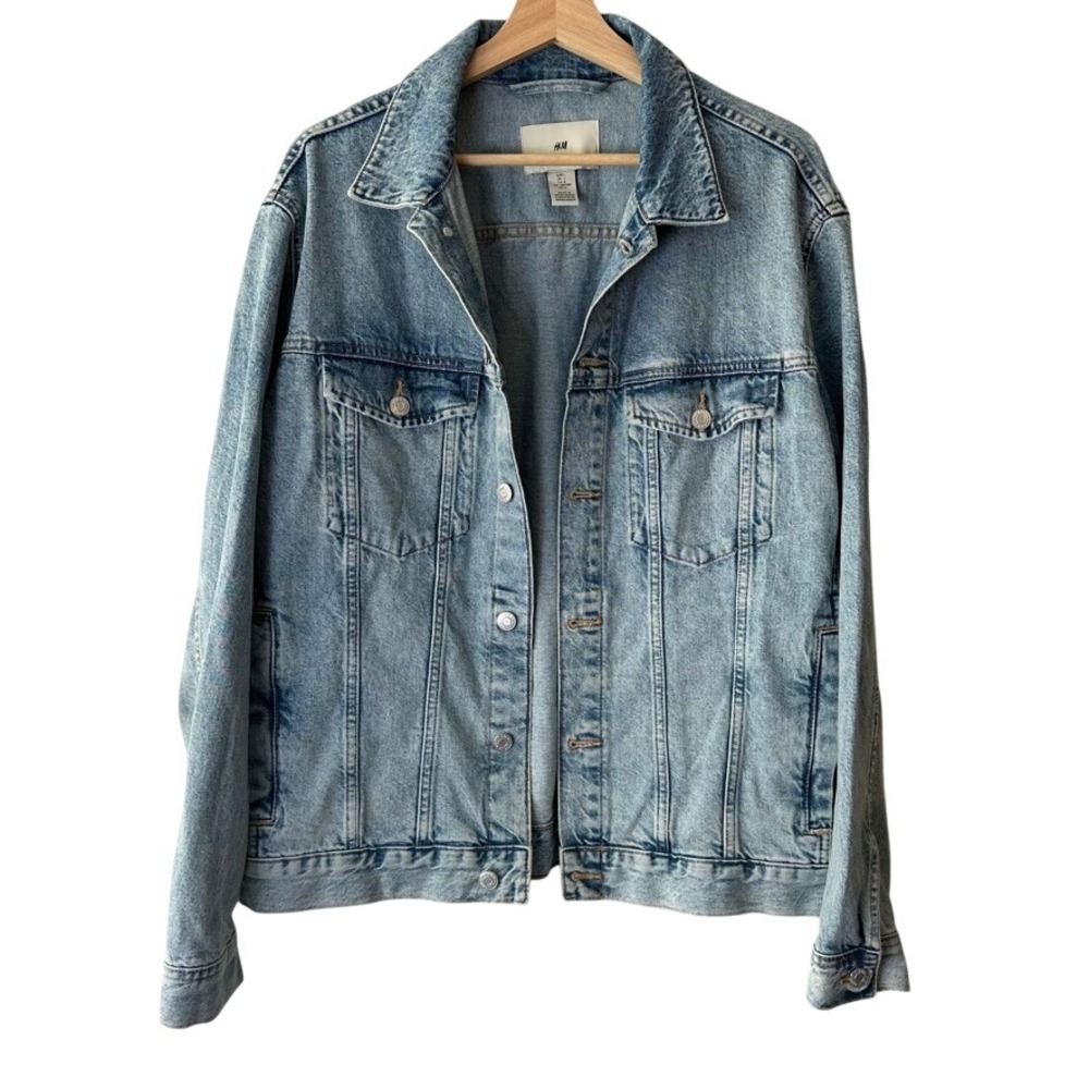 H&M Mens Light‎ Wash Denim Trucker Jacket Blue Cotton Size L